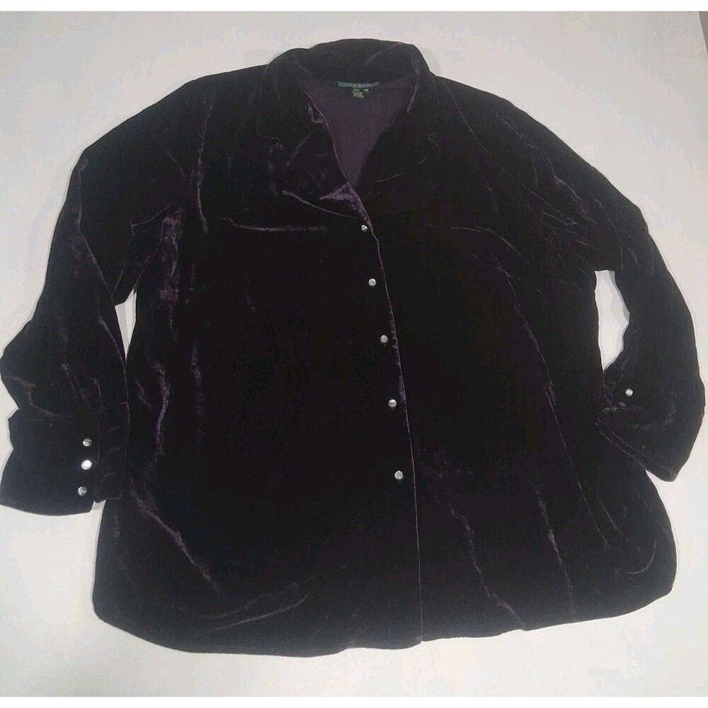 Lauren Ralph Lauren Velvet 16W Blouse Jewel Tone Amethyst Fairy Purple Shirt